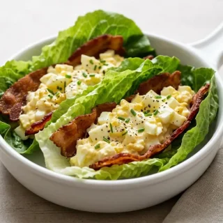 Creamy keto egg salad with tender chopped hard-boiled eggs and a smooth, rich mayonnaise dressing.