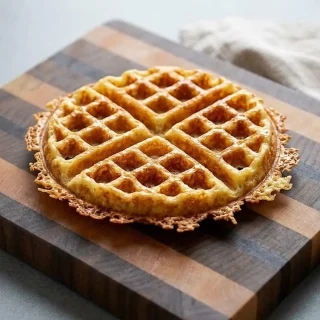 Crispy golden-brown keto chaffle recipe served fresh from the waffle maker.