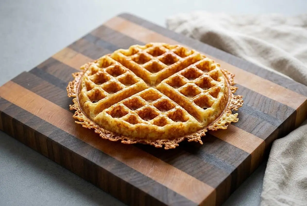 Crispy golden-brown keto chaffle recipe served fresh from the waffle maker.