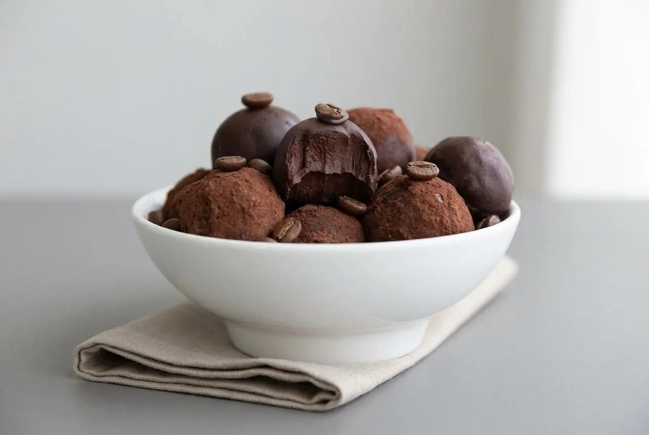 Rich keto chocolate truffles recipe with a crisp dark chocolate shell and velvety espresso ganache center.