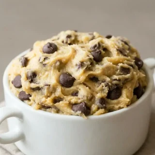 Rich keto cookie dough recipe with smooth almond flour and dark sugar-free chocolate chips.