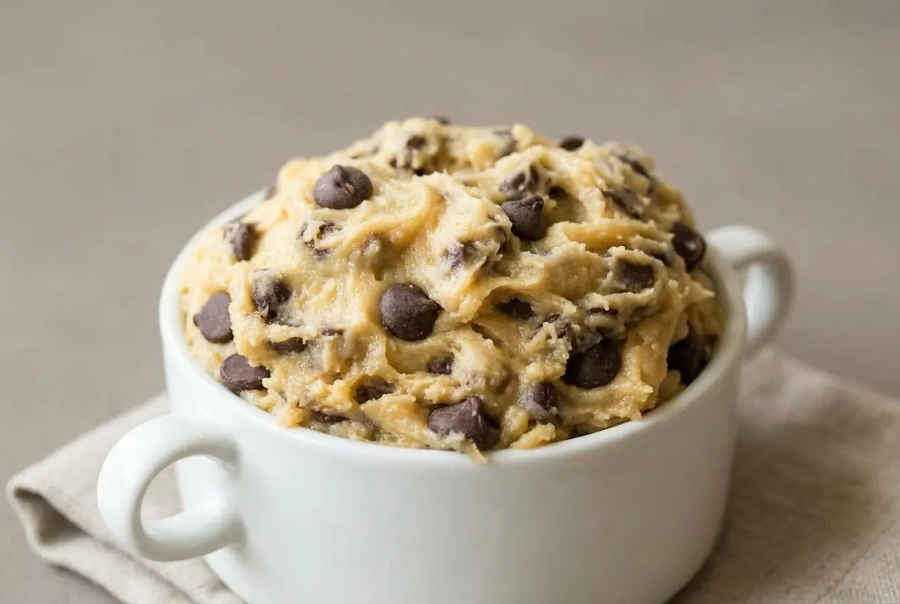 Rich keto cookie dough recipe with smooth almond flour and dark sugar-free chocolate chips.