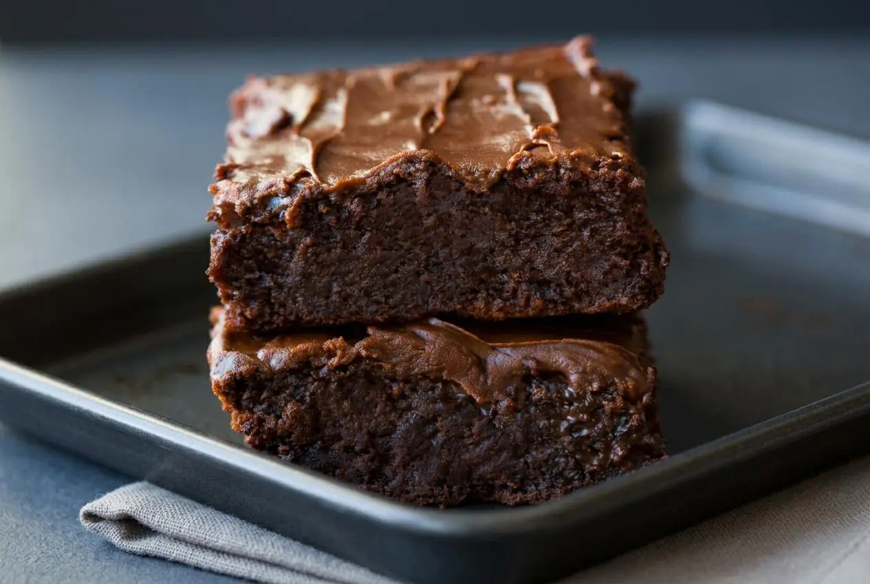 Freshly baked keto brownies with a delicate matte crust and rich, dense fudgy centers.