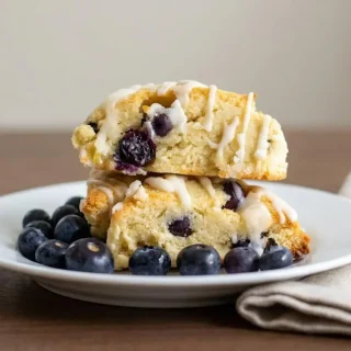 Golden baked keto blueberry scones with tender crumb, juicy berries, and a sweet lemon drizzle.