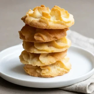 Keto butter cookies with crisp star piped ridges and pale golden edges on parchment paper