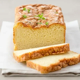 Keto cauliflower bread loaf with a golden crust and tender sliceable crumb