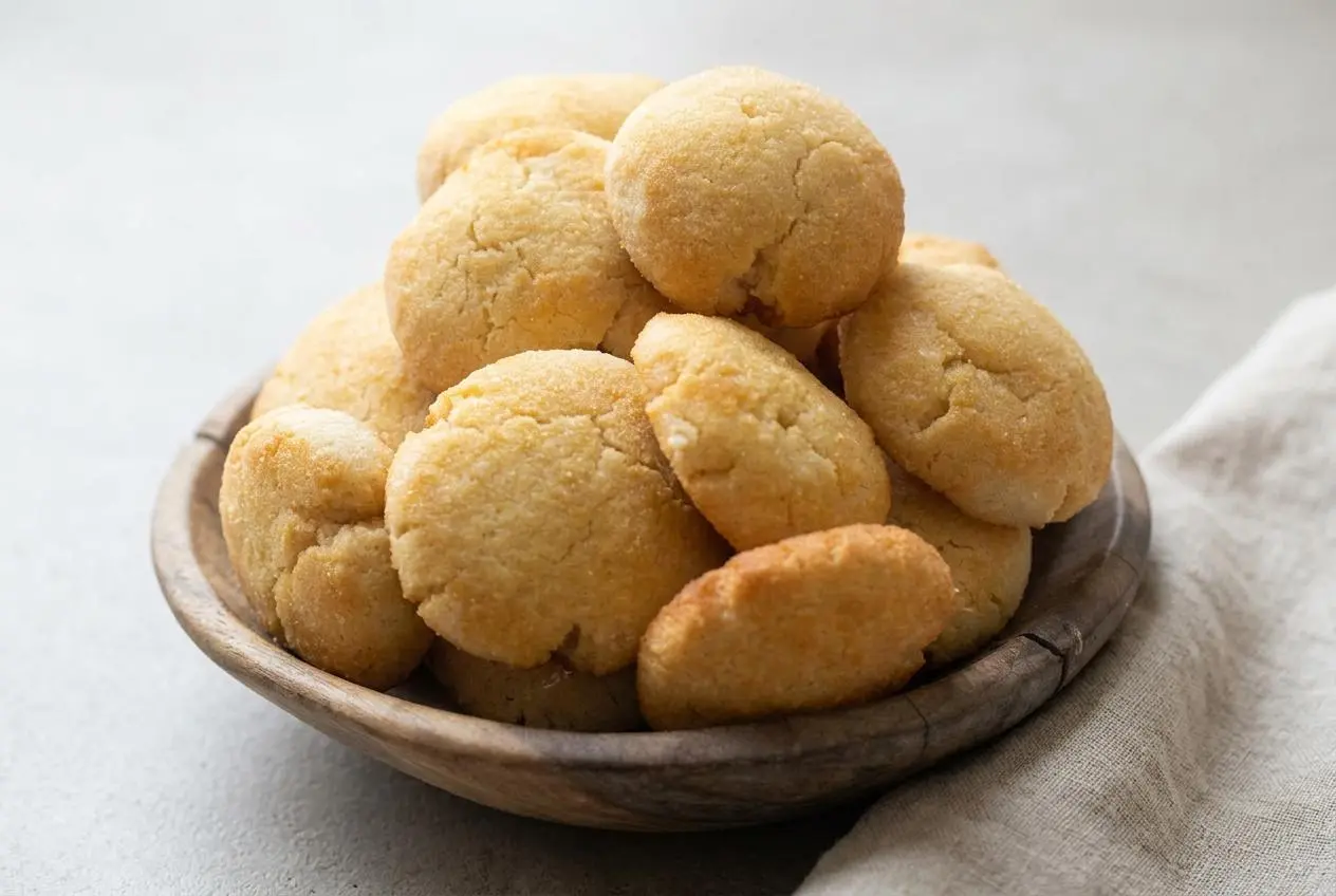 Golden keto coconut flour cookies with lightly browned edges and a tender buttery crumb.