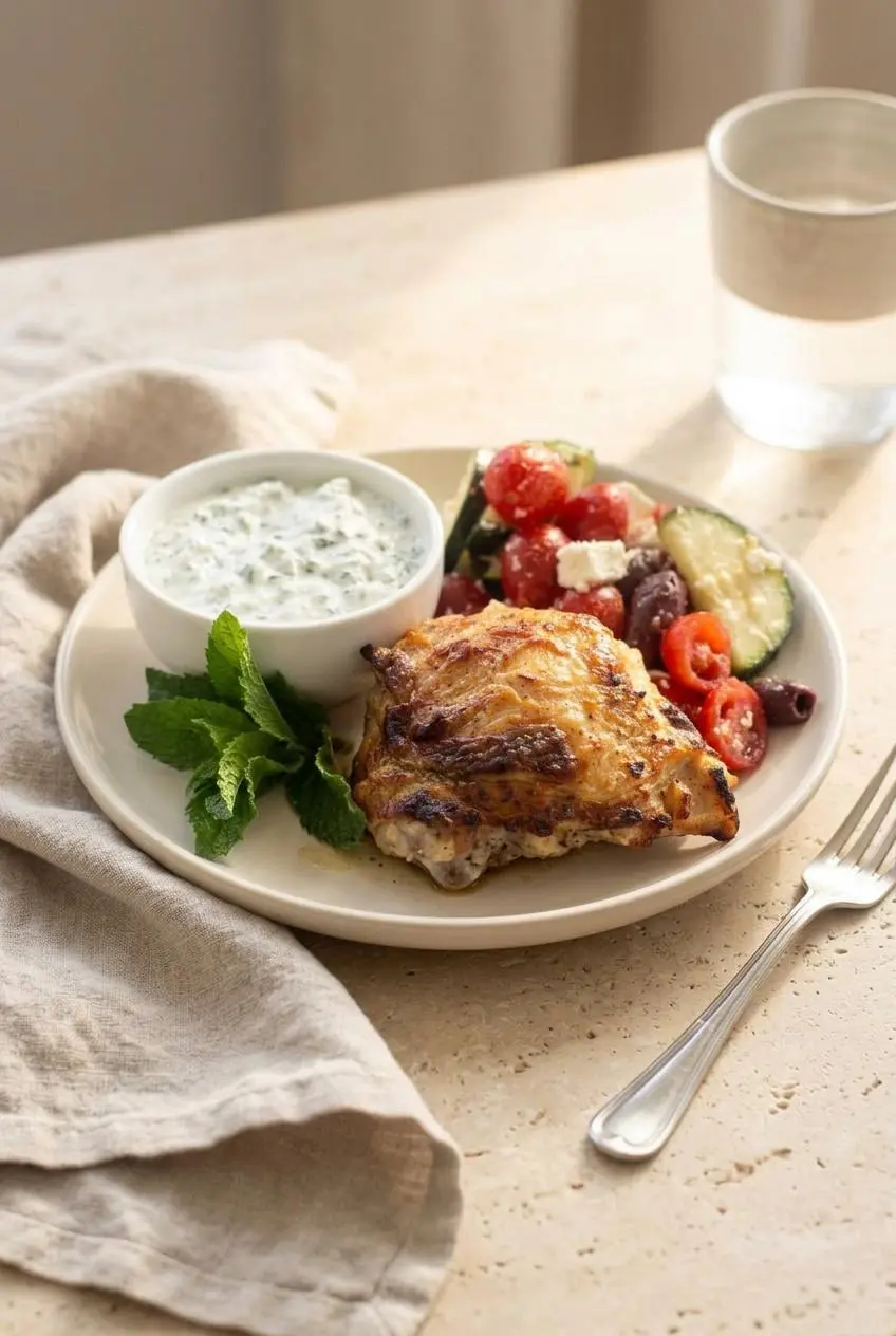 keto greek chicken recipe served in a simple meal setting