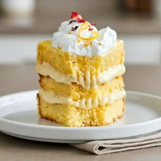 Keto lemon cake recipe baked golden with a tender crumb and swirled cream cheese frosting.