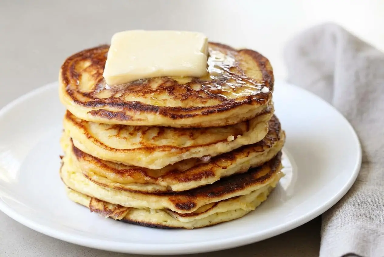 Fluffy keto lemon ricotta pancakes stacked with golden brown edges and fresh citrus zest.