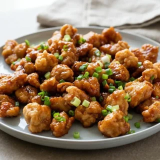 Crispy keto sweet and sour chicken recipe with a glossy, sticky sugar-free glaze.