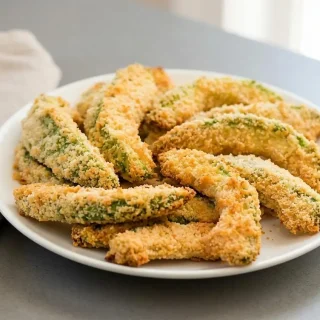 Crispy keto avocado fries with a golden parmesan and almond flour crust.