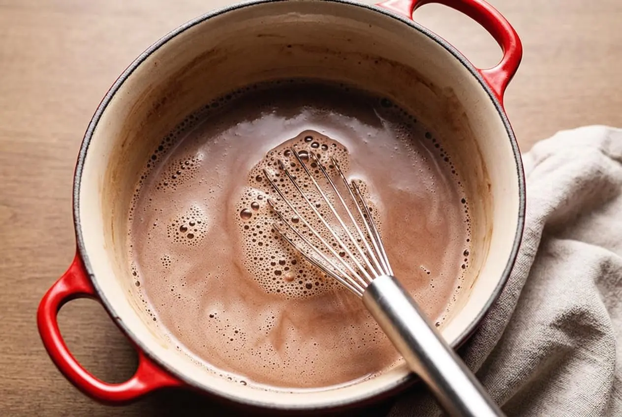 Keto hot chocolate in a cozy mug showing a velvety chocolate texture and glossy finish.