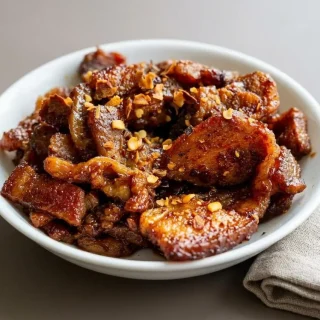Keto pork belly bites with crisp edges and a rich glossy savory glaze